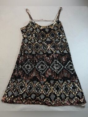 Parker Sequin Embellished Mini Dress M Black Gold Silver Party Cocktail